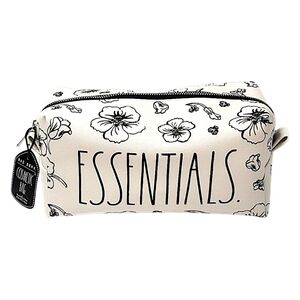 Rae Dunn Cosmetic Bag Black and White Floral Print Reads Essentials